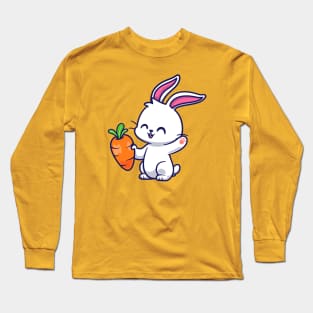 Cute Rabbit Holding Carrot Cartoon Long Sleeve T-Shirt